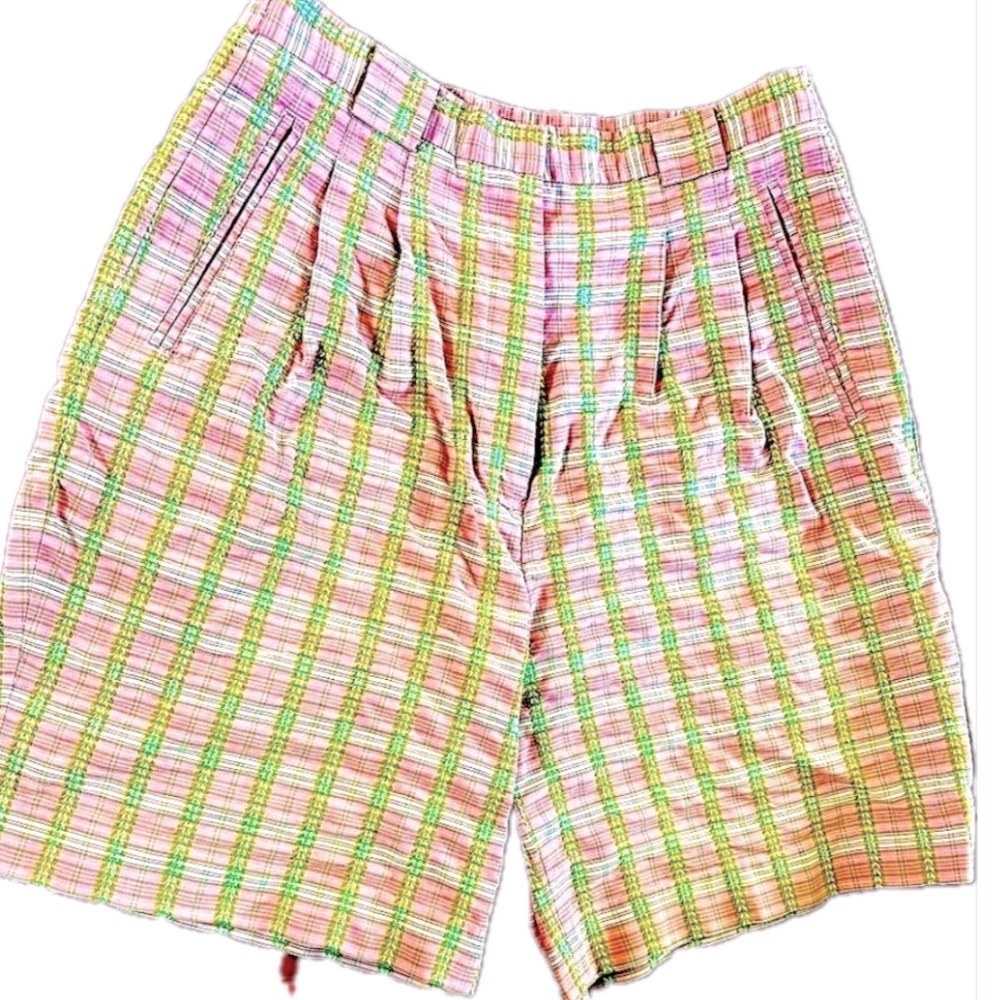 Izod Pink Green Plaid Women’s Bermuda Shorts
